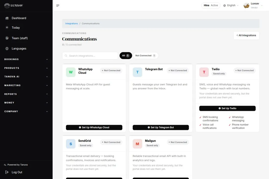 The integrations page